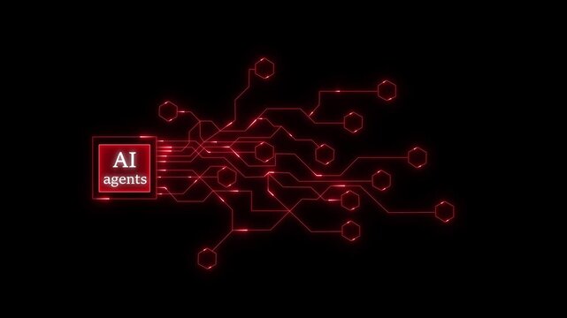ai agents neon text - businessman working with virtual reality at office. AI Agents, Headlines Fast Scree international communication network concept. Multinational 4k neon.