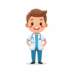 Cheerful Cartoon Doctor Character with Stethoscope Smiling. Medical Professional. White Background