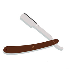 Barber Steel Razor Instrument Vector. wood Straight Shaving Beard Razor