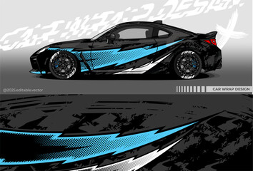 Illustration vector graphic of Car wrap decal with abstract lightning design. Black blue colour. Editable car livery. Vinyl sticker template mockup for racing , drift car, rally , or daily use. © Gayuhdesu