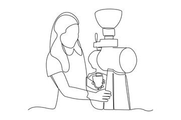 simple continuous line draw of female coffee barista activities. Coffee shop minimalist concept. Barista activity.
