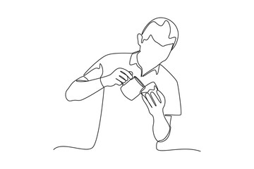 simple continuous line draw of barista making coffee. Coffee shop minimalist concept. Barista activity.