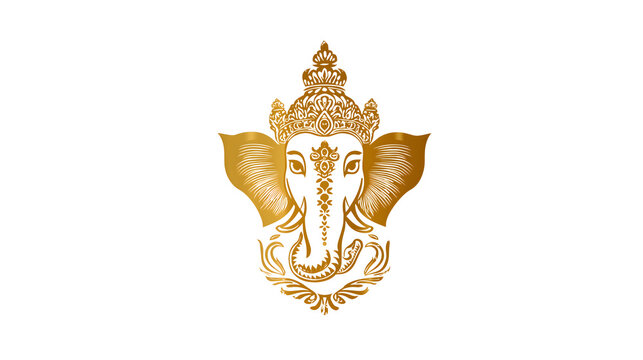 Golden line art of Lord Ganesh on white background