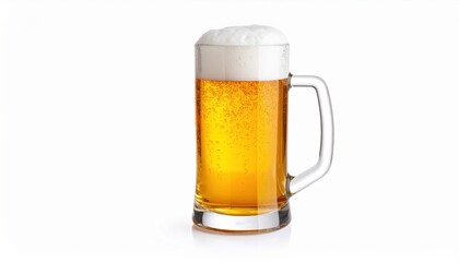Refreshing Glass of Golden Beer with Frothy Foam on Pure White Background Ideal for Beverage Promotion