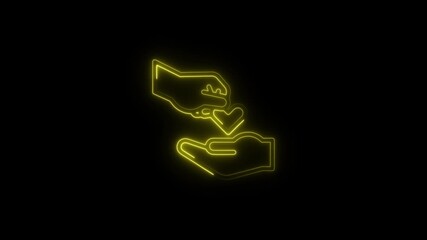 Neon Yellow Hands Giving Heart Symbol on Black Background Abstract Concept of Charity Love