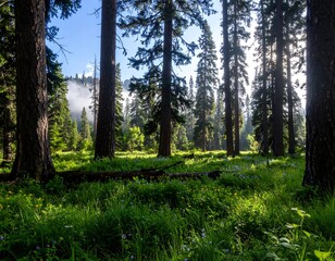 Forest floor bathed in sunlight