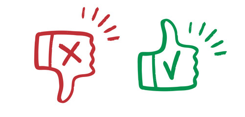 like and dislike hand drawn doodle icons. Thumbs up and thumbs down crayon chalk drawing vector © Yanka