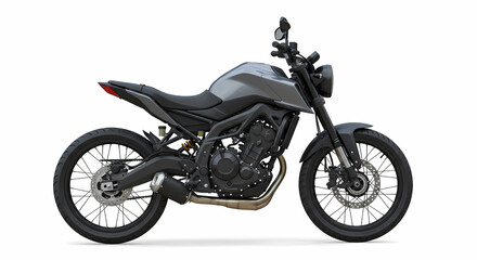 Fototapeta premium 2024 Grey Motorcycle: Side Profile View, Powerful Engine, Urban Ride