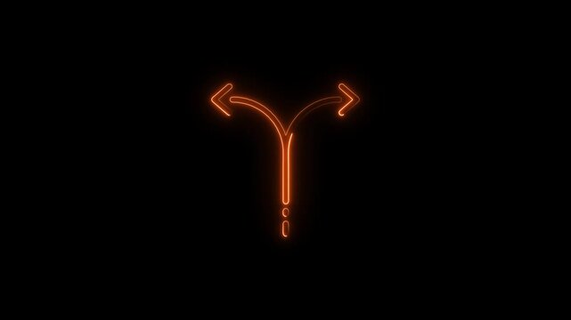 Neon Arrow Split Fork Path Choice Direction Decision Making Concept Glowing Orange Light on Black