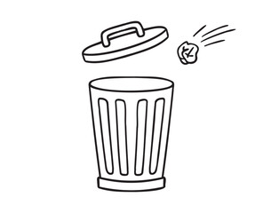 trash can icon doodle hand drawn. Outline line drawing clipart symbol