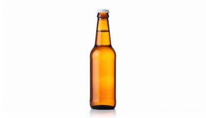 Elegant Brown Beer Bottle Isolated on Clean White Background Highlighting Its Classic Design and Shape