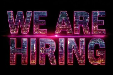Hiring announcement; city skyline graphic
