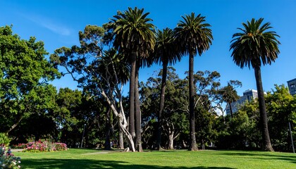 Fototapeta premium Lush parkland with palm trees