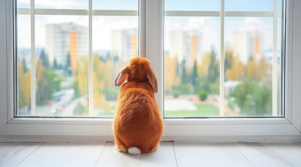 rabbit  looking out window