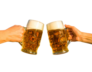 Two toasting beer mugs. Vintage beer mugs. For poster, menu, banner 