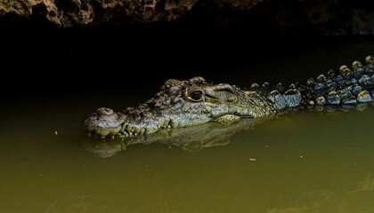 Obraz premium Crocodile head in murky water