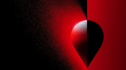 Heart with a black outline and red background. The heart is surrounded by a red explosion