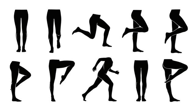 Human Legs Silhouette Vector Set – Various Positions of Legs and Feet – Standing, Walking, Bending, Movement, and Simple Style Illustration
