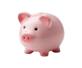 Savings concept with a cute pink piggy bank for financial planning on a transparent background, cut out