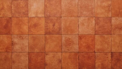 Top view of terracotta tiles with a rustic brown square pattern. Textured surface with subtle variations in color and finish, suitable for flooring, wall decoration, or backsplashes.