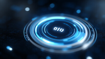 Futuristic digital interface with glowing blue circles, representing innovation and advanced technology in modern design.