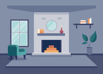 Minimalist Modern Living Room with Fireplace Vector