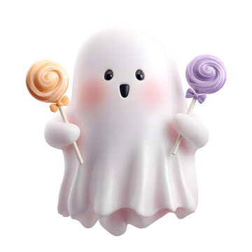 Pastel Ghost Holding Candy Halloween PNG Transparent Images Halloween Images on isolated transparent background 