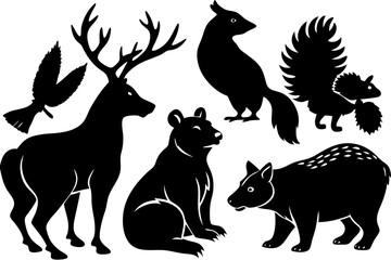 Vector illusion of set of silhouettes of animals
