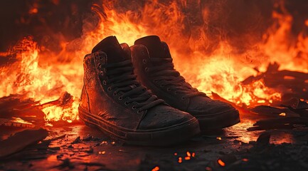 Dark shoes in fiery blaze