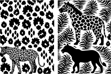 Fototapeta premium Vector illusion of seamless pattern with giraffe and zebra 
