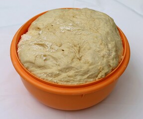Yeast dough in a bowl for pizza, bread, sourdough