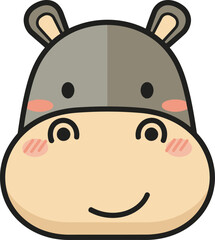 Obraz premium Cute cartoon hippo face with a happy expression and rosy cheeks