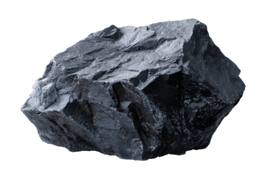 Close-up of a dark gray rock, irregular shape, rough texture