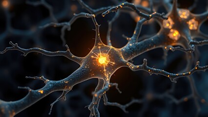 Microscopic glowing neuron receptors shaped like celestial gates clearing amyloid plaques.