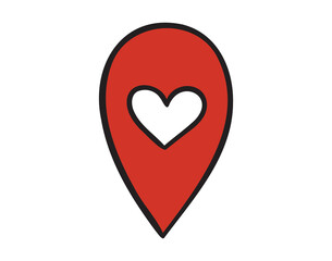 map pointer with heart shape icon doodle hand drawn. map pointer drawing clipart symbol