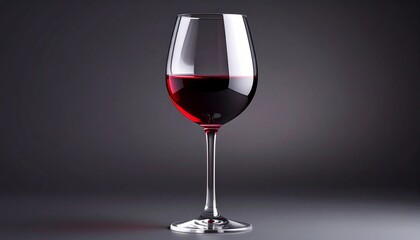 A crystal wine glass filled with red wine placed on a dark solid background

