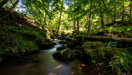 Obraz premium Sunlit forest stream