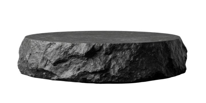 A circular, textured, gray stone slab