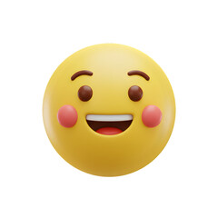 Fototapeta premium Happy emoji yellow face blushing cheerful expression vector isolated on transparent background. Generated AI