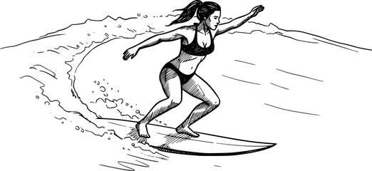 Hawaiian woman surfing vector illustration
