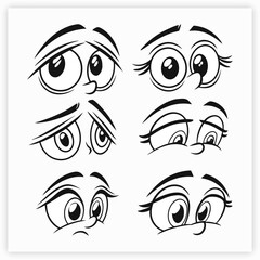 A collection of twelve stylized illustrations depicting variations in female eyes and eyebrows.