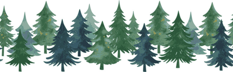 Obraz premium Seamless Christmas tree border hand drawn watercolor. Decorative hand painted repeating Winter holiday design for Christmas decoration, banners, ribbons, greeting cards, digital scrapbooking