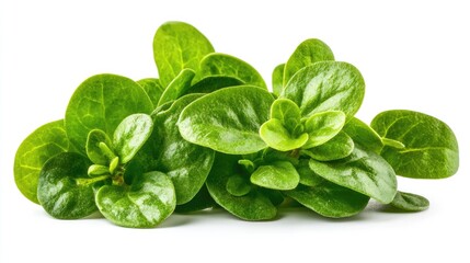 Fototapeta premium Fresh Green Herbaceous Plant Leaves Against a Clean White Background