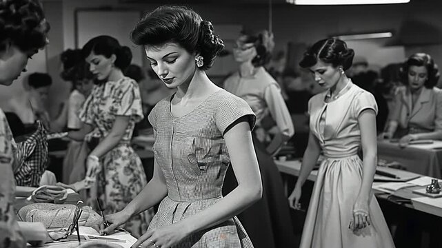Women working in a vintage fashion factory