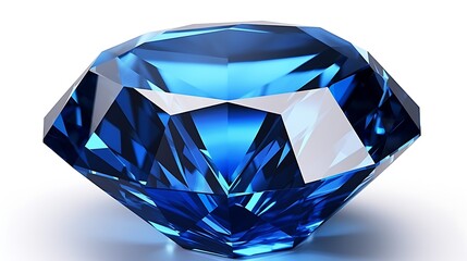 A bold emerald-cut sapphire gemstone with sharp, defined facets, deep inky blue color, isolated on a white background, precise reflections and soft shadowing, full frame,