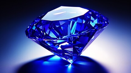 A close-up of a radiant-cut sapphire gemstone, intricate cut details, vivid cobalt blue hue, placed alone on a white background with soft gradient shadows, full frame,