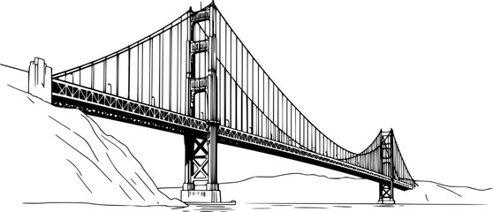 Fototapeta premium Golden Gate Bridge Line Drawing Illustration 