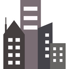 An urban cityscape, featuring a collection of modern buildings in monochrome, creating a contrast in shadows and forms.