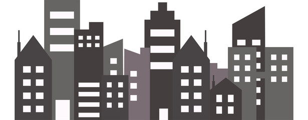 Cityscape silhouette with buildings of varying heights, suggesting a diverse urban landscape