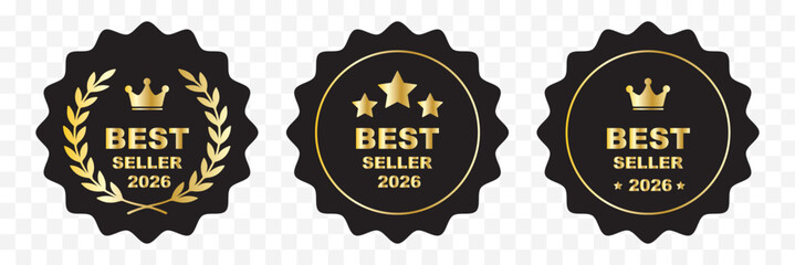 Bestseller label or sticker badge flat icon .  Best seller award badges collection .  Best Seller 2026 Badge Icon set . eps 10 